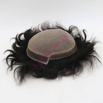 LT138 Custom Men Toupee Front Swiss Lace Top Silk Base with Side and Back PU