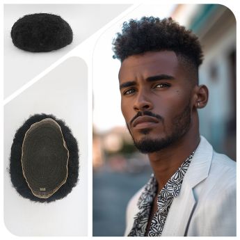 LT1 Full Lace Men Toupee Bleached Knots-Afro Wave