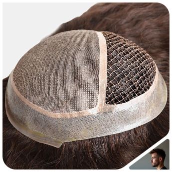 LT56 Custom Men Toupee Front Silk Back Fishnet with PU Around