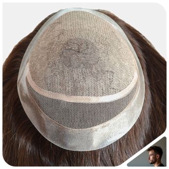 LT58 Custom Men Toupee Front Swiss Lace Back Silk Base with PU Around