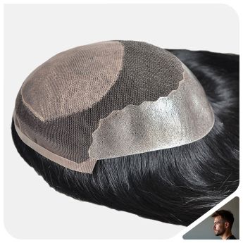 LT60 Custom Men Toupee Swiss Lace and Side and Back PU with Silk Top