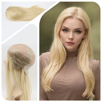 LWG71 16inch Human hair wig Front Lace Top Mono&Pu Hair Unit for Women